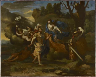 Venus, Aeneasin äiti, esittelee hänelle Vulcanin takomia aseita, n. 1635 (öljy kankaalle)