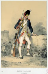 Ranskalaisen kaartin jäsen (14. heinäkuuta 1789). Kaiverrus Nicolas Toussaint Charlet (1792-1845)