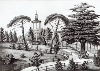 Labyrintti Jardin des Plantesista, Pariisista, kaivertanut Francois Aubertin (177383-1821)