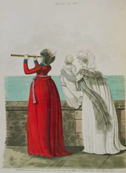 Aamupuvut, viikunat. 194, 195 ja 196 Nikolaus Heideloffin "Gallery of Fashion" -julkaisusta, osa II, lokakuu 1798 (painettu)