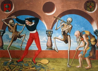 Kuolema, käsityöläinen ja kerjäläinen Albrecht Kauwin Dance of Death -sarjasta