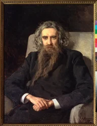 Portrait du philosophe et ecrivain Vladimir Solovjov (Solovjov, Solovjov) (1853-1900) (Filosofin ja kirjailija Vladimir Solovjovin muotokuva) - Nikolai Aleksandrovitš Jarošenko (Jarotšenko) (1846-1898), öljy kankaalle