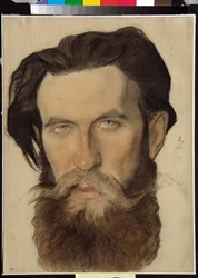 Muotokuva Otto Julievitš Schmidtistä (1891-1956), Neuvostoliiton tiedemies (Otto Y.Schmidt) - Piirustus Nikolai Andreevich Andreev (1873-1932) Sangviini ja liitu paperille (32,4x24,1)