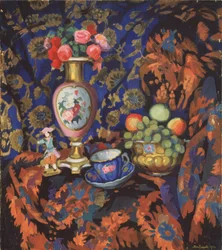 Asetelma posliinilla ja kukilla, 1913