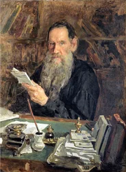 Muotokuva kirjailijasta Kreivi Lev Nikolajevitš Tolstoi (1828-1910) par Orlow, Nikolai Vasilievich (1863-1924). Öljy kankaalle, koko: 104x84