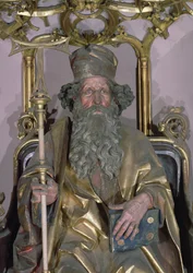 Isenheim-alttaritaulu, Pyhä Antonius erakko yksityiskohta Saint Anthonysta, n. 1490 kultamaali puulle