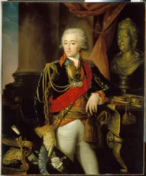 Muotokuva kreivi Aleksandr Dmitriev Mamonovista (1758-1803). (Kreivi Aleksandr Dmitriev Mamonovin muotokuva). Venäjän keisarinna Katariina II Suuren (1729-1796) rakastaja 1786-1789. Nikolai Ivanovitš Argunov (Argunov) (1771-18 jälkeen)