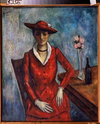 Nainen punaisessa - Nikolai Vladimirovich Sinezubov (Nicolas Sinezuboff) (1891-1956) maalaus öljy kankaalle