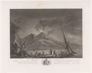 Maisema kalastajien ja aktiivisen Vesuviuksen kanssa Vue du mont Vesuve tel quil etoit en 1757 (otsikko esineessä)
