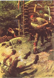 Kompastuin ja rullasin päätä myöten, Treasure Islandista, julkaissut MacDonald 1947 (väri litho)