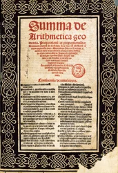 Luca Paciolin "Summary Aithmetic".