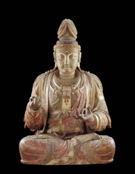 Bodhisattva Guanyin (puu, gesso, mineraalipigmentit ja kulta)