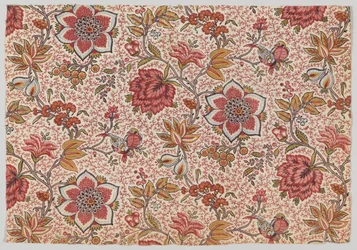Fleurs et Oiseaux sur Fond Brindilles Pointillées