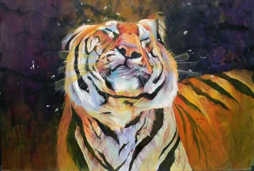 Tiger (Shaking Head) 1996 (tussi, akryyli ja lyijykynä paperille)