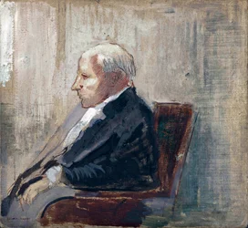 Istuva mies - Odilon Redonin (1840-1916) maalaus, öljy pahville (21,9x23,5 cm), noin 1910 - MOMA (Modernin taiteen museo), New York (USA)