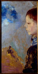 Ari Redonin (1889-1972) muotokuva merisolalla (taiteilijan poika). Odilon Redonin (1840-1916) maalaus