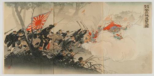 Taistelu Jinzhoussa, Meijin aikakausi, 1894 (värillinen puupainatus)