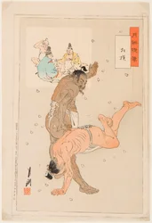 Sumopainijat taistelevat. Painos Ogata Gekko (1859-1920)