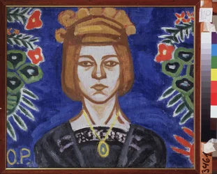 Omakuva. Olga Vladimirovna Rozanovan (1886-1918) maalaus, öljy kankaalle, noin 1912. Venäläistä taidetta, 1900-luku, avantgarde. Valtion taidemuseo, Ivanovo (Venäjä).