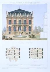 Ludvig XIII talo, teoksesta "Town and Country Houses Based on the Modern Houses of Paris", noin 1864.