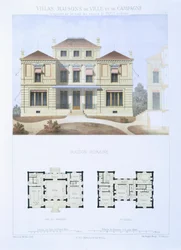 Roomalainen talo, teoksesta "Town and Country Houses Based on the Modern Houses of Paris", noin 1864.