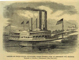 Yhdysvaltojen vapaaehtoisten laskeutuminen kenraali Lyonin alaisuudessa Jefferson Cityssä Missourissa.