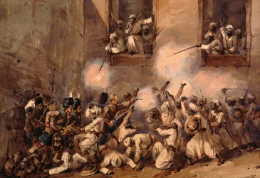 93. Highlanders saapui murtumaan Secundrabaghin myrskyssä, Lucknow, 16. marraskuuta 1857