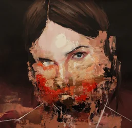 Distorted Model, 2019-24 (akryyli, pastelli ja öljy kankaalle)