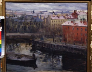 ""Leningradin näkymä"" Nykyinen Pietari. Osip Emmanuilovich Brazin (1872-1936) maalaus Regional Art Museum, Kaluga