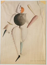 Pukusuunnittelu Triadic Balletille, Schlemmer, Oskar (1888-1943). Akvarelli paperille