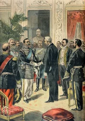Felix Fauren ja Venäjän suurlähettilään Lev Ouroussoffin haastattelu, Pariisi 1898 (kaiverrus).
