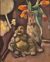 Asetelma, jossa on buddha-patsas
