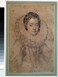 ""Aristokratian naisen muotokuva"" hänellä on leveä kaulus (mansikka). Piirustus Ottavio Maria Leoni (1578-1630) 1612 Pushkin-museo, Moskova