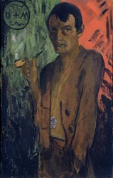Omakuva pentagrammin kanssa, noin 1924 (tempera kankaalle).