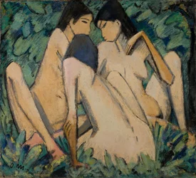 Kolme tyttöä metsässä, noin 1920 (öljy ja tempera paneelille).