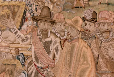 Flanderin kuvakudos. Sarja Arkkiherttua Albertin voitot ja taistelut. Hulstin kaupungin (Toma de la Plaza de Hulst) valloitus. Seitsemäs kuvakudos sarjassa. Mallina Otto van Veen ja Hans I Snellinck. Valmistus Martin Reynbouts, Bryssel