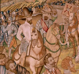 Flanderin kuvakudos. Sarja Arkkiherttua Albertin voitot ja taistelut; Ardresin varuskunta vetäytyy Ranskaan (Retirada a Francia de la Guarnición de Ardrés). Sarjan neljäs kuvakudos. Mallina Otto van Veen ja Hans I Snellinck. Valmistaja Martin Reynbou
