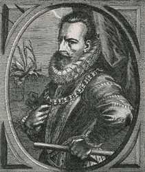 Muotokuva condottiere Alexander (Alessandro) Farnesesta, Parman herttuasta, Alamaiden kuvernööristä (1545-1592), Otto van Veenin (1556-1629) mukaan (kaiverrus)