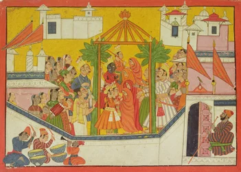 62.2445 Raman ja hänen veljiensä avioliitto Sangri Ramayanasta, Kulu-Mandista, Himachal Pradeshista, 1760-65