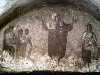 VARHAISKRISTILLINEN TAIDE: Priscillan katakombi. Cubible of the Velata., 3. vuosisadan loppu (fresko).