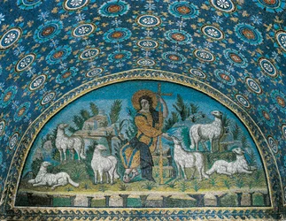 Hyvä paimen, Galla Placidian mausoleumin sisäänkäynnin oven yläpuolella olevan kehyksen mosaiikki, c425 (mosaiikki)