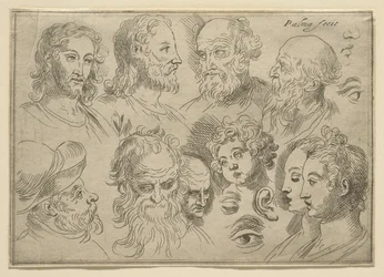 Luonnostaulu, jossa on kymmenen päätä, 1636