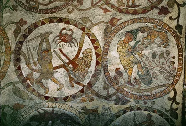 Eläinradan merkit mosaiikkilattiasta (mosaiikki)