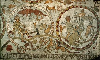 Eläinradan merkit Otranton katedraalin mosaiikkilattiasta, Etelä-Italia (mosaiikki).