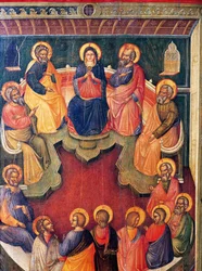 aNeitsyt kahdentoista apostolin ympäröimänä eli helluntai, Paolo Veneziano (toimii 1333-1358)