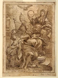 Piirros, Kirkko voittaa valheellisuuden, n. 1700.