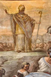 Paolo de Matteisin freskot vuodelta 1714 holvissa ja rummussa, jotka kuvaavat pyhimyksen elämää, San Cataldon kappeli katedraalissa, Taranto, Italia (kuva).