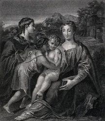 Pyhä Maria (autuas Neitsyt) Kristus-lapsen, pyhän Johannes Kastajan ja pyhän Maria Magdaleenan kanssa. Kaiverrus G. F. M. Mazzolan, il Parmigianinon, mukaan.