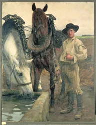 Hevosia juomakaukalolla, 1884
