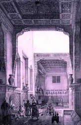 Ouatier-Hauch Kadanin sisäpiha, Persian Voyage Pittoresquesta, kaiverrus Emile Edmond Ollivier (1800-64), julkaisija Letronne, Paris
